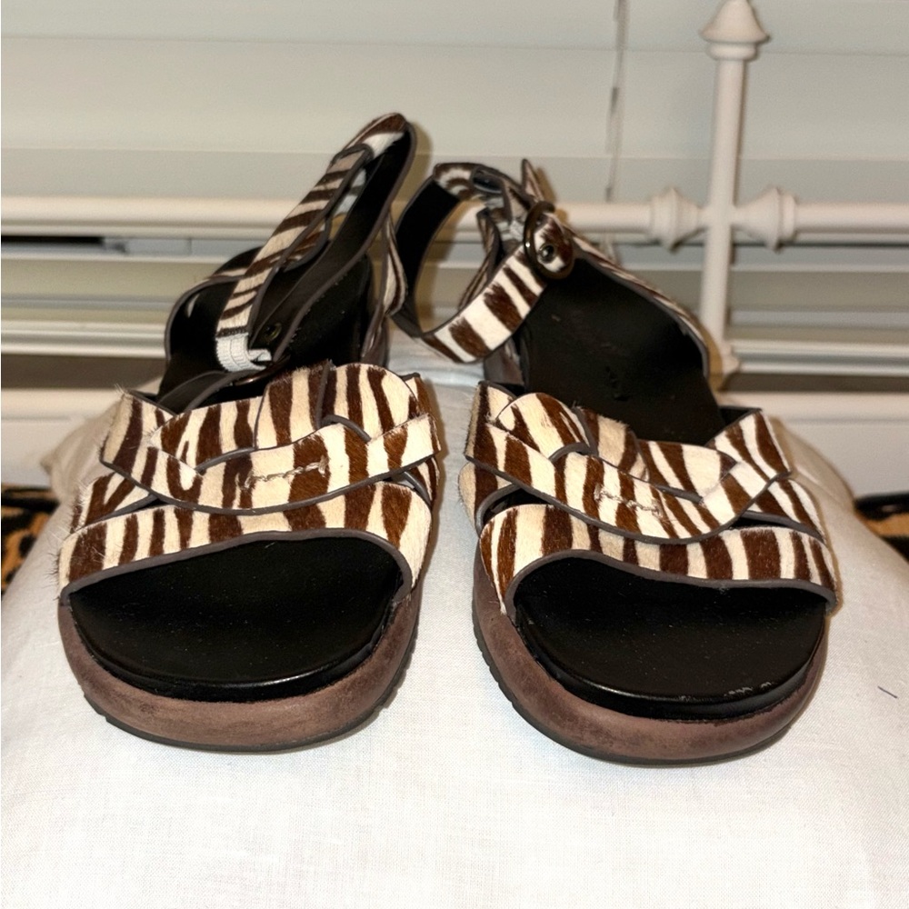 Naked Feet Striped Sandals - Brown and White